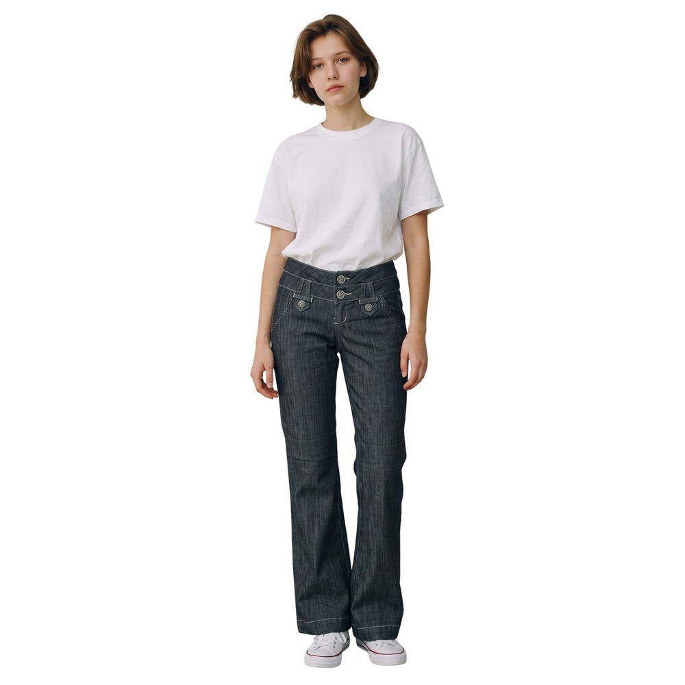 Boom Boom Jeans Dark Wash Flare Triple Button Cinch Back Denim Jeans Women 1